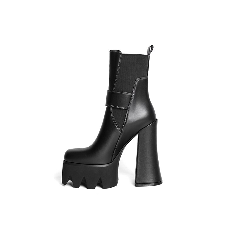 Women's Autumn Short Boots Brand New Square Toe Super High Heel Thick Sole Metal Sexy Stretch Bare Boots 42 Sizes