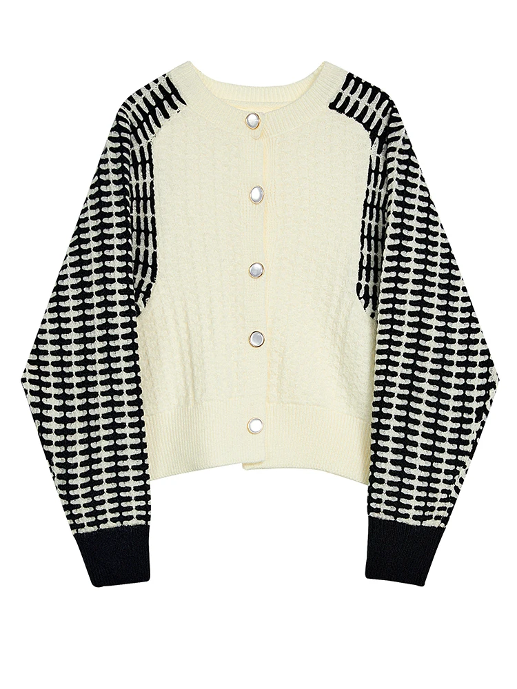 Ladies Oversized Acrylic Contrast Panel V Neck Cardi