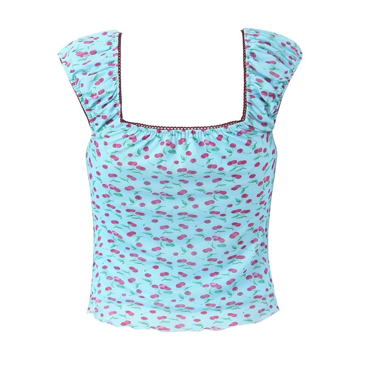 Slim Fit Angular Cut Red Berry Pattern Tee
