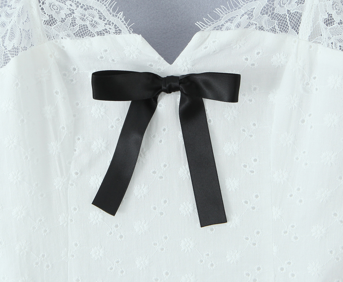 Bow decoration lace edge camisole dress