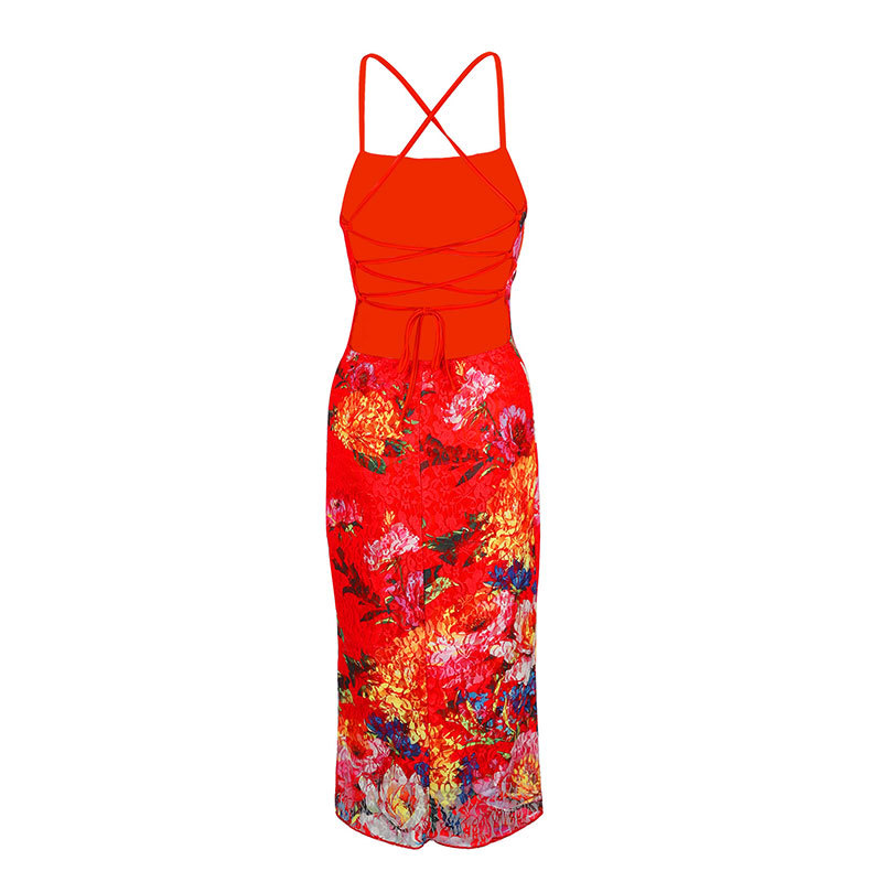 Draped Strap-Free Open Back Flower Pattern Bodycon Dress