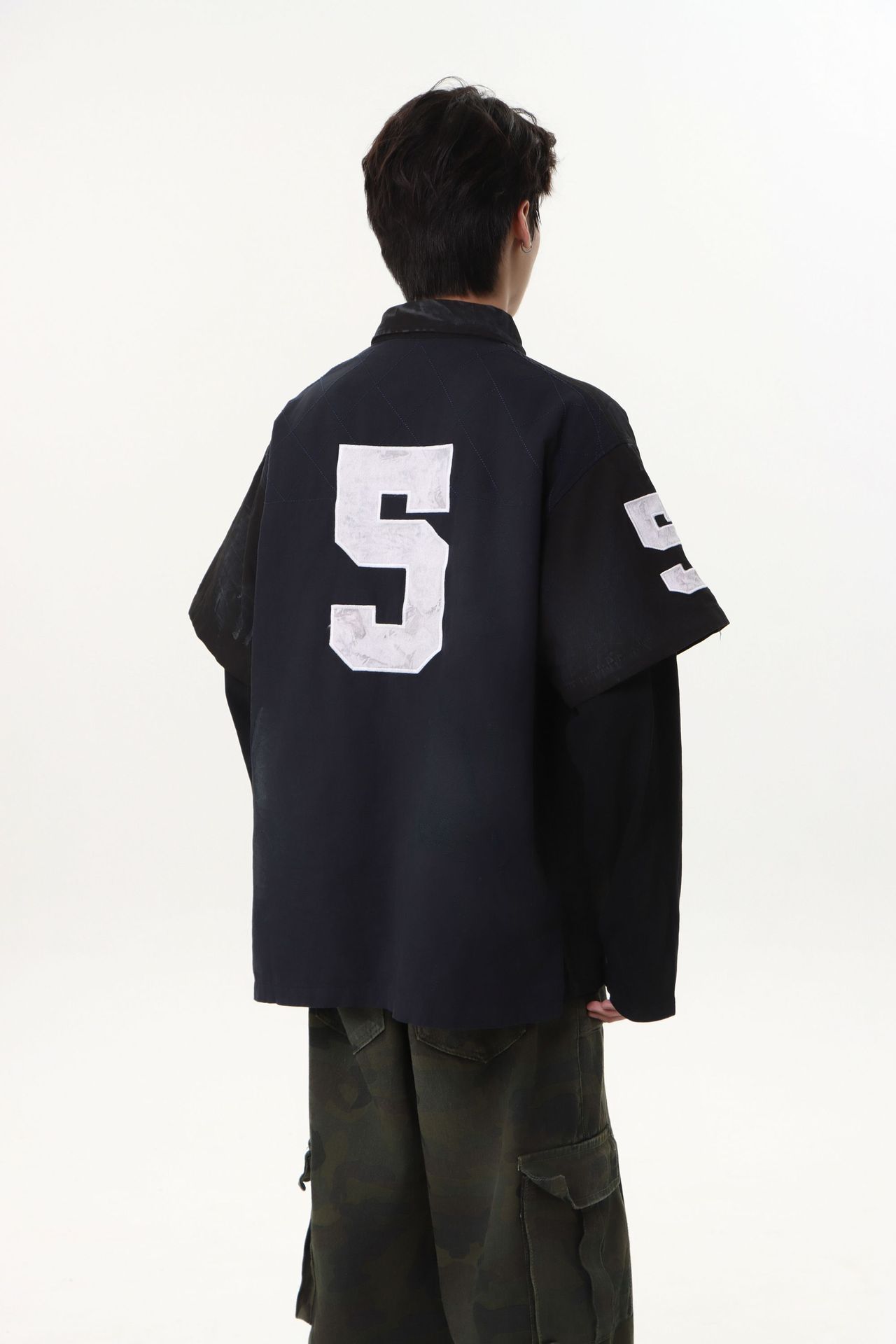 Heavyweight Cotton Long Sleeve Faux-Layered Button-Up Letter Hoodie