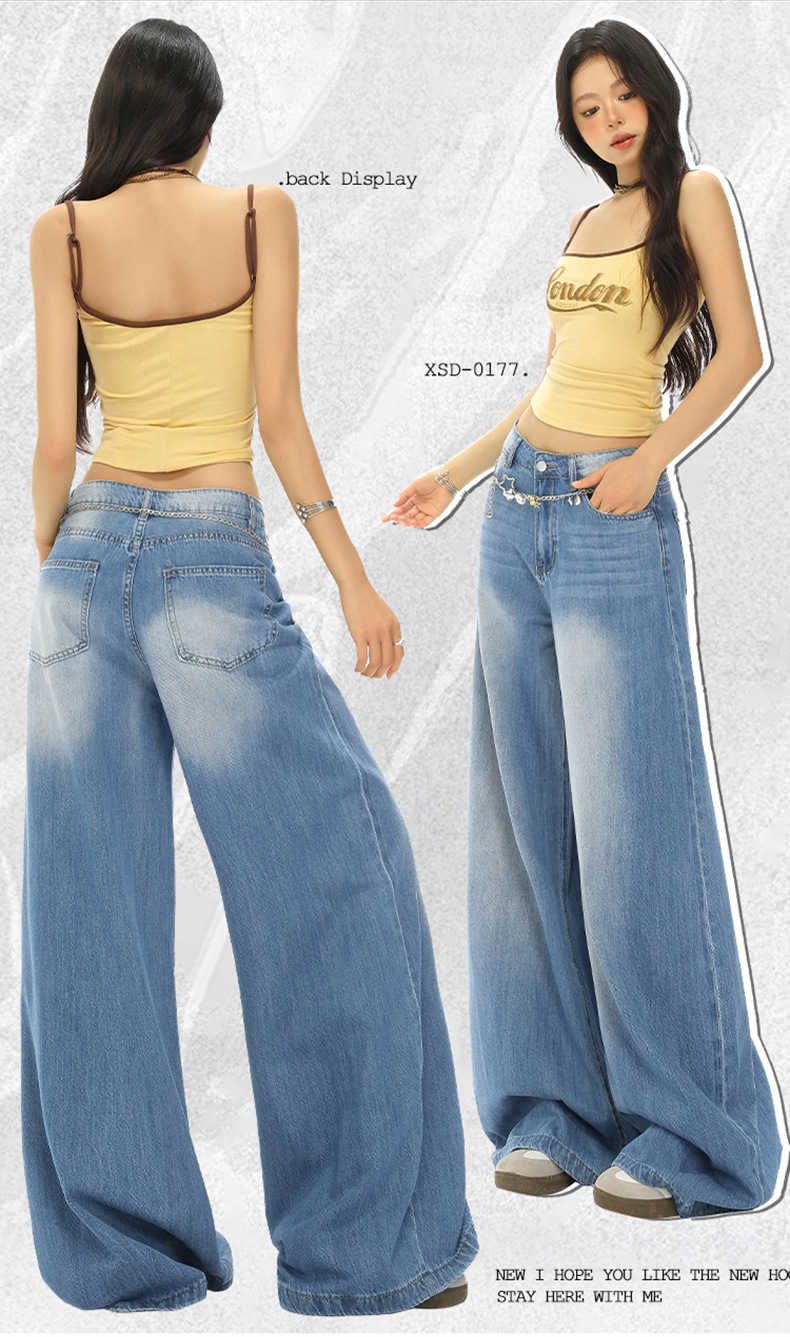 Light Blue High-Waisted Loose Fit Wide-Leg Jeans for Women, Casual Floor-Length Straight Leg Pants