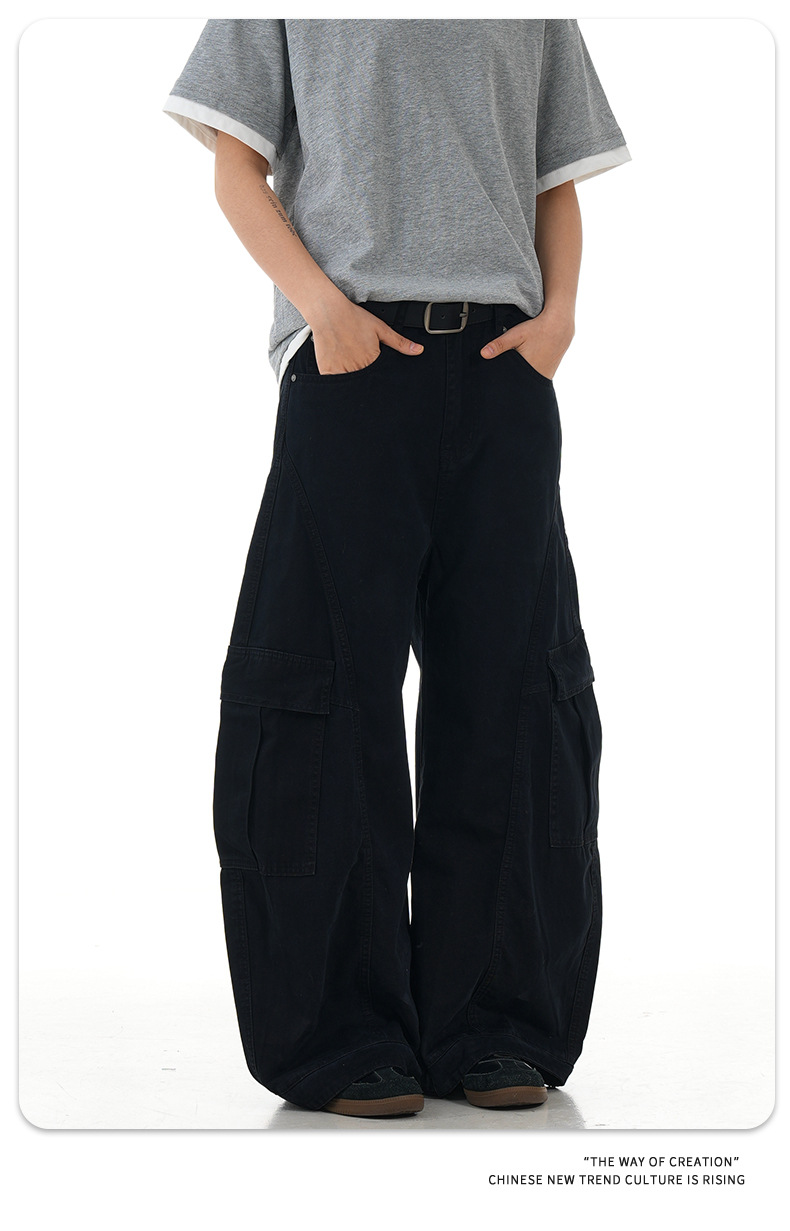 Work Pants with Multiple Pockets Slimming Casual Wide Leg Long Trousers for Men and Women