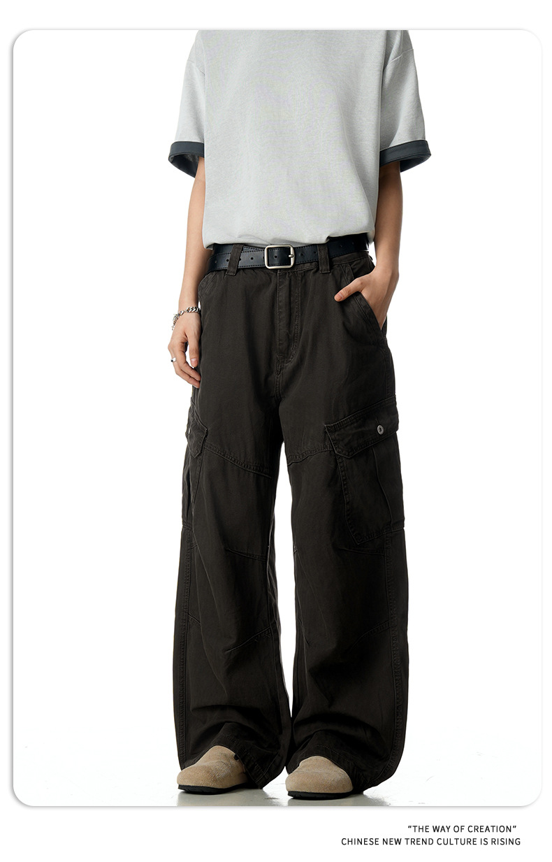 Multiple Pockets Designed Slimming Loose Fit Wide-Leg Tapered Pants