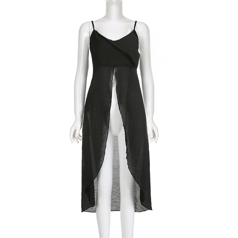 Plain Scoopneck Spandex Maxi Slit Cami and Corset