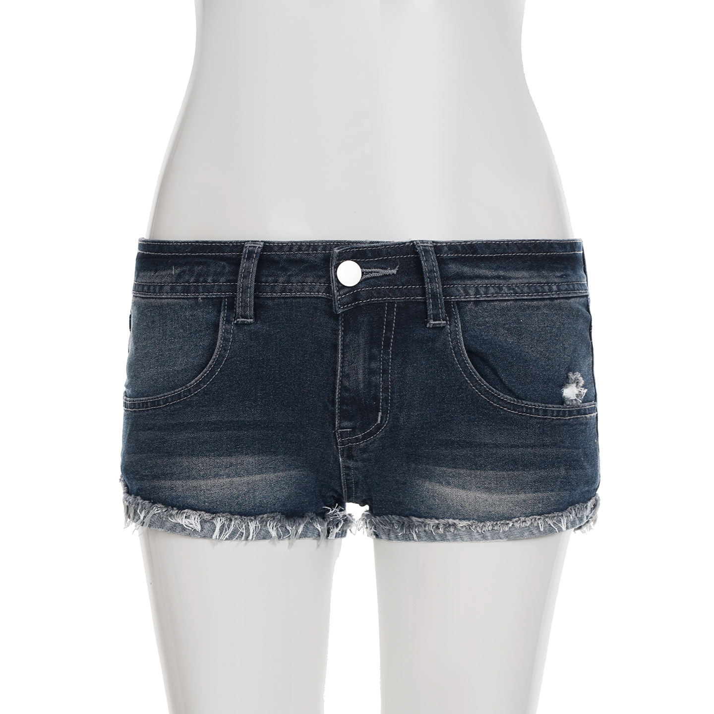 Retro washed blue low waisted denim shorts