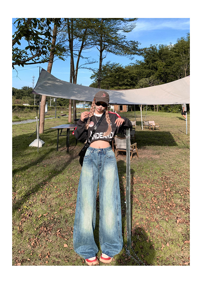 Women's Loose Wide Leg Pants Unique Design Scythe Pants High Waist Jeans
