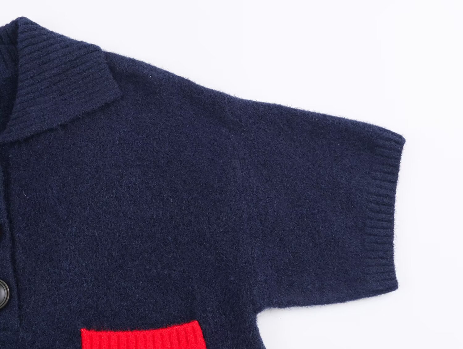 Convertible Neck Elbow-Length Color-Block Patch Sweater