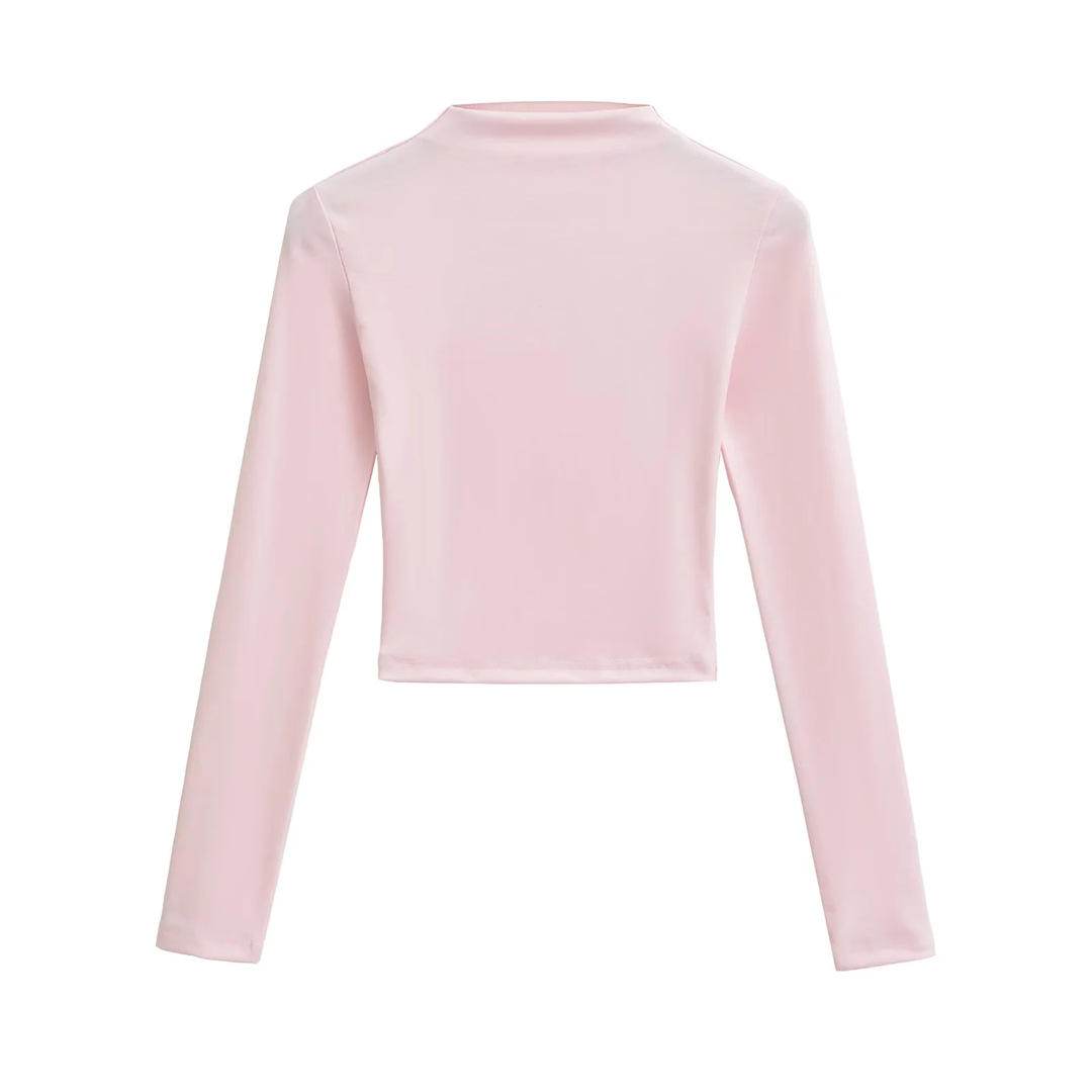 Slim Plain Mock Turtleneck Long Sleeve Belly Tee