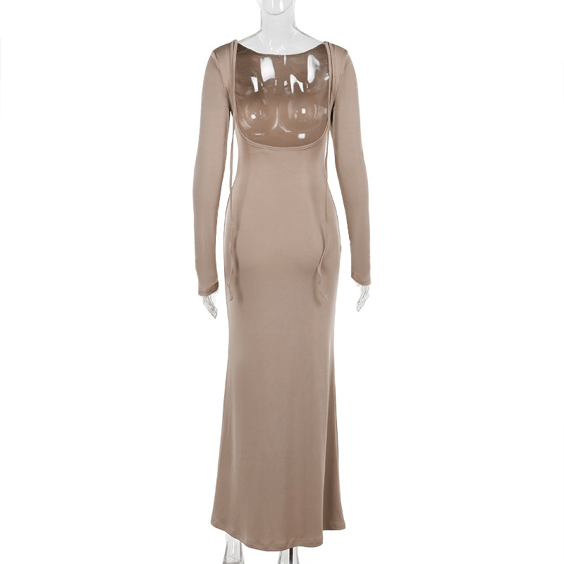 High Waist Round Neck Full Sleeve Maxi Dress