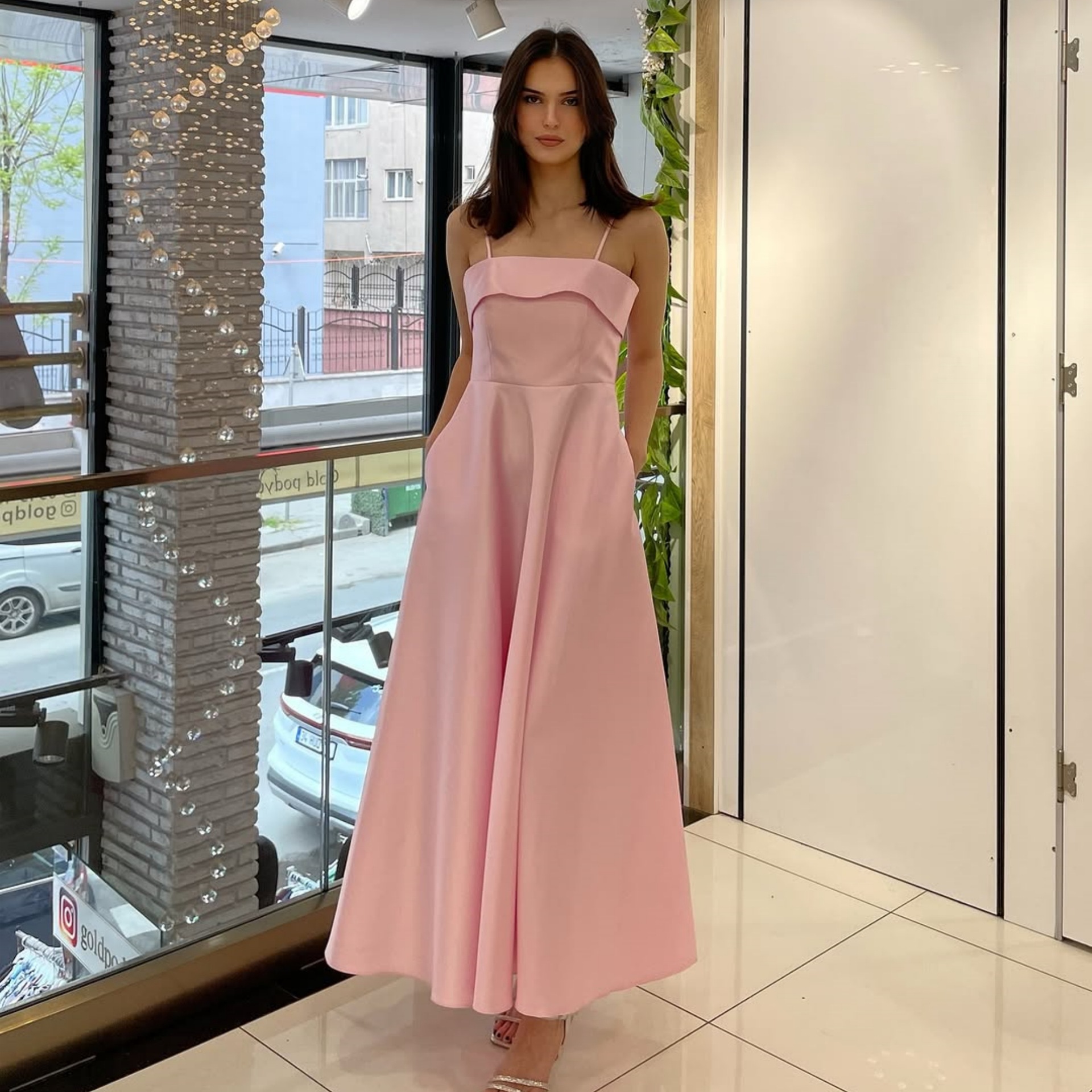 Satin suspender evening dress fashion dress