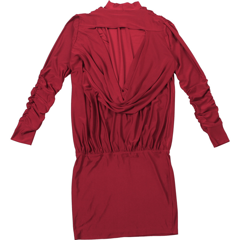 Plain Open Back Bodycon Turtleneck Full Sleeve Dress