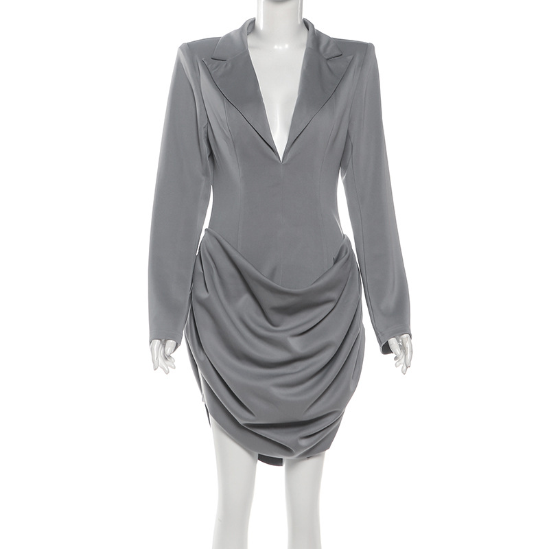 Plunging Neckline Fitted Nipped-In Polyester Dress
