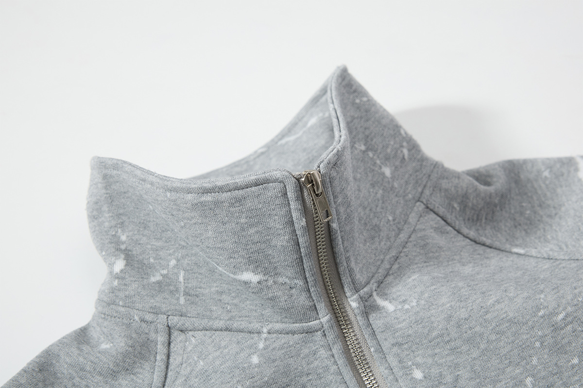 Half open collar raglan sweatshirt with flip collar sweatshirt