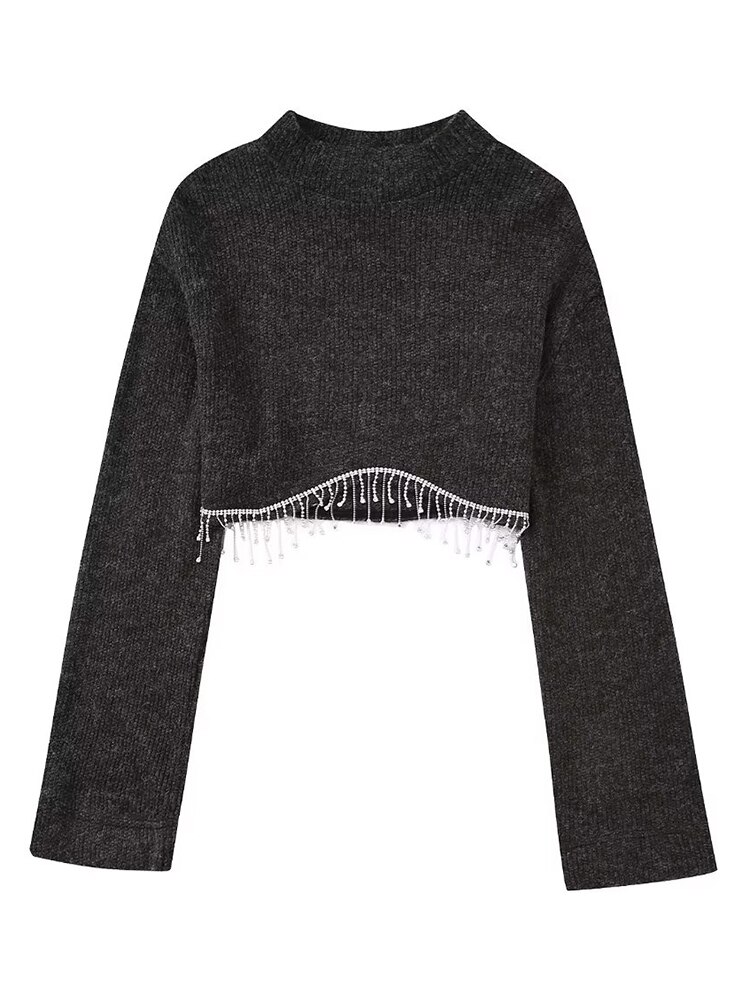 Retro Mock Neck Full Sleeved Embellished Mini Dress