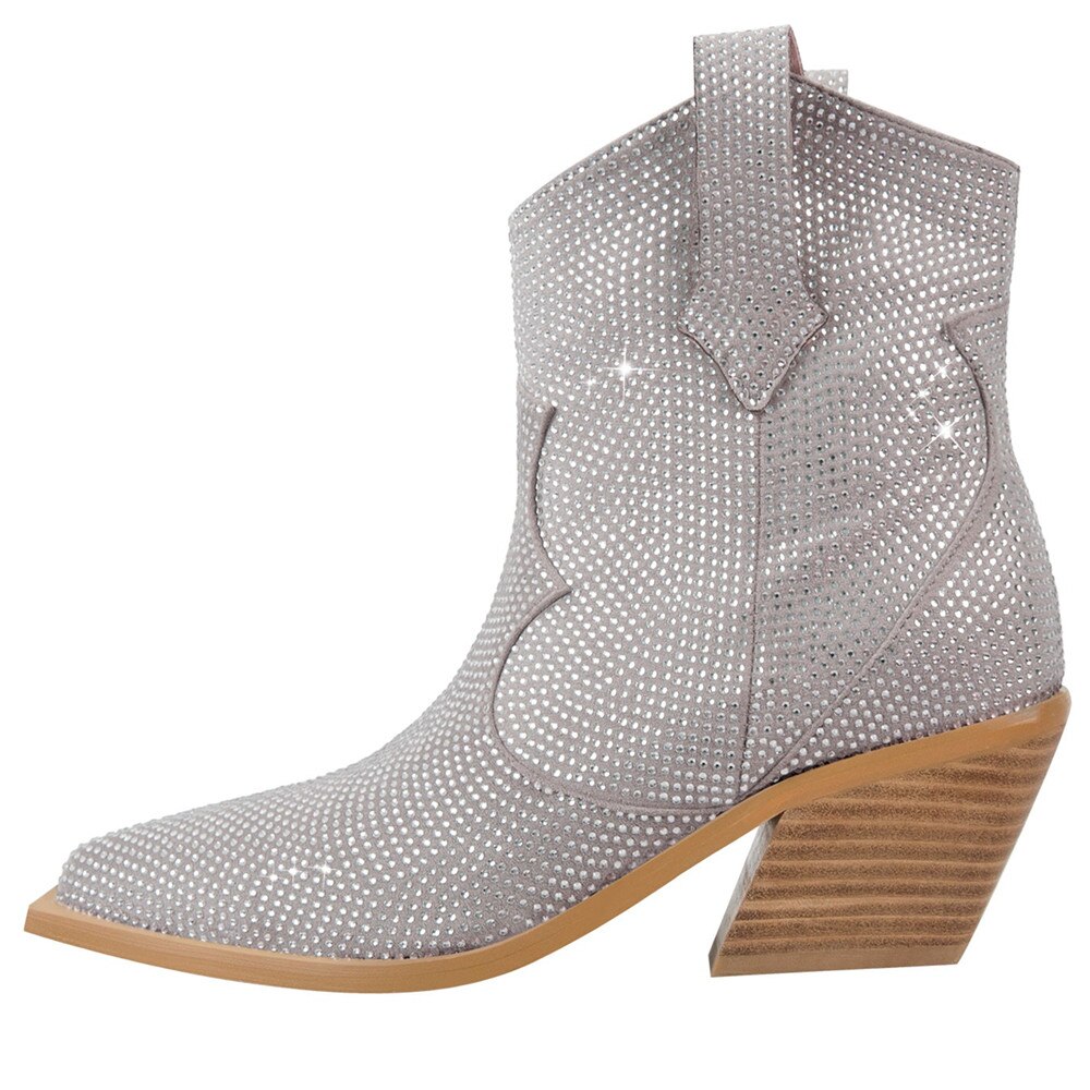 Processing time:7-15days after placing orders GCYFWJ Fashion Rhinestone Women Ankle Boots For Woman Pointed Toe Western Cowboy Botas De Mujer Square Heel Party Shoes Botines