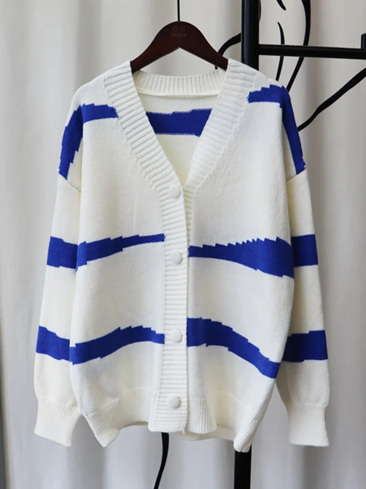 Ladies Curve Crew Collar Oversized Colorblock Cardigan