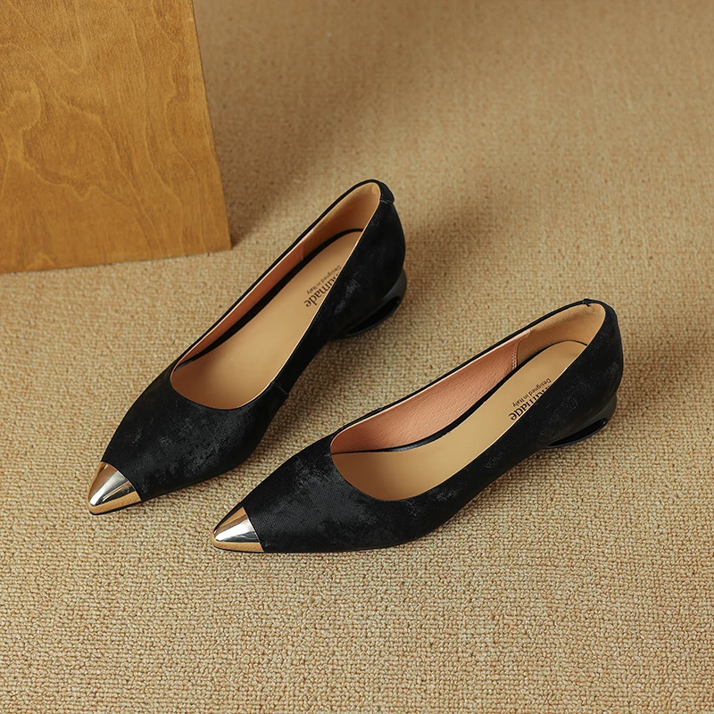 Cowhide Ladies Stiletto Shoes Single Tone Polished