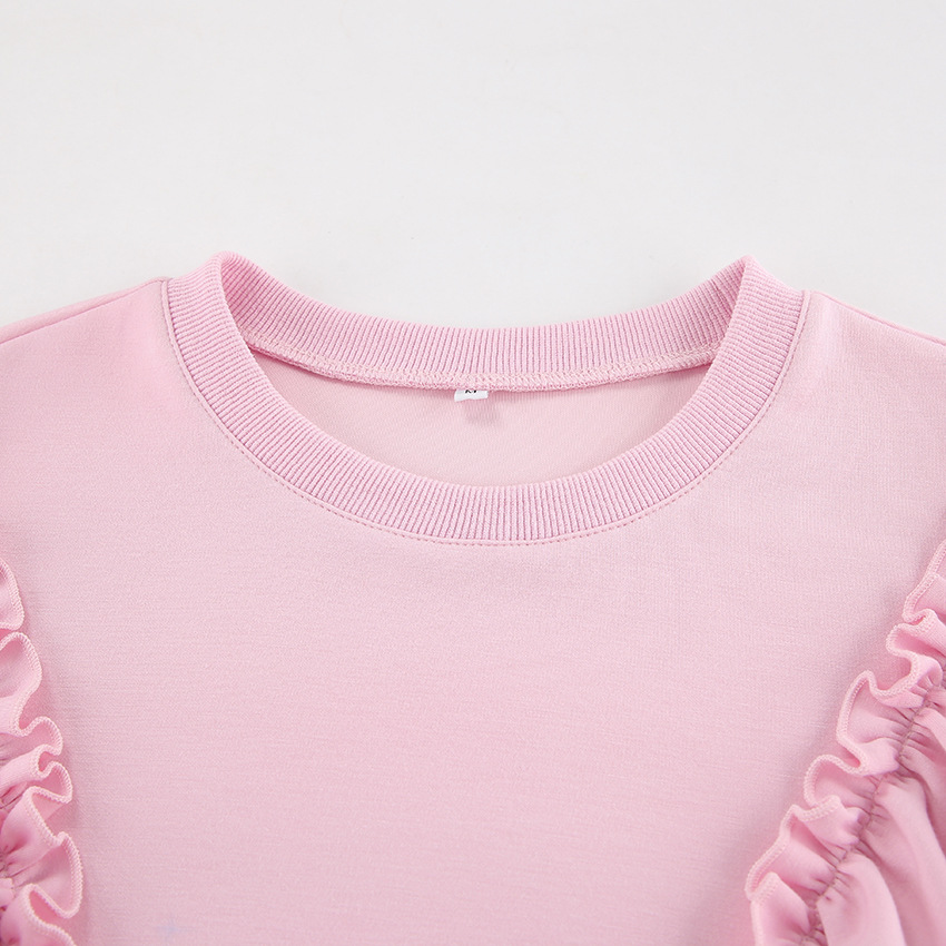 Commuter Relaxed Fit Cotton Crewneck Long-Sleeve Frill-Trimmed Top