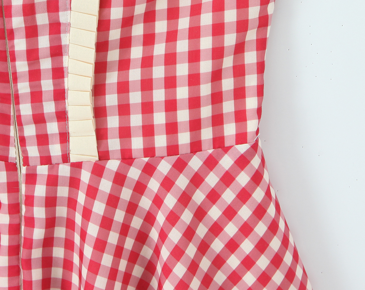 Sweet Red Plaid Single-Breasted Heart Pocket Halter Mini Dress