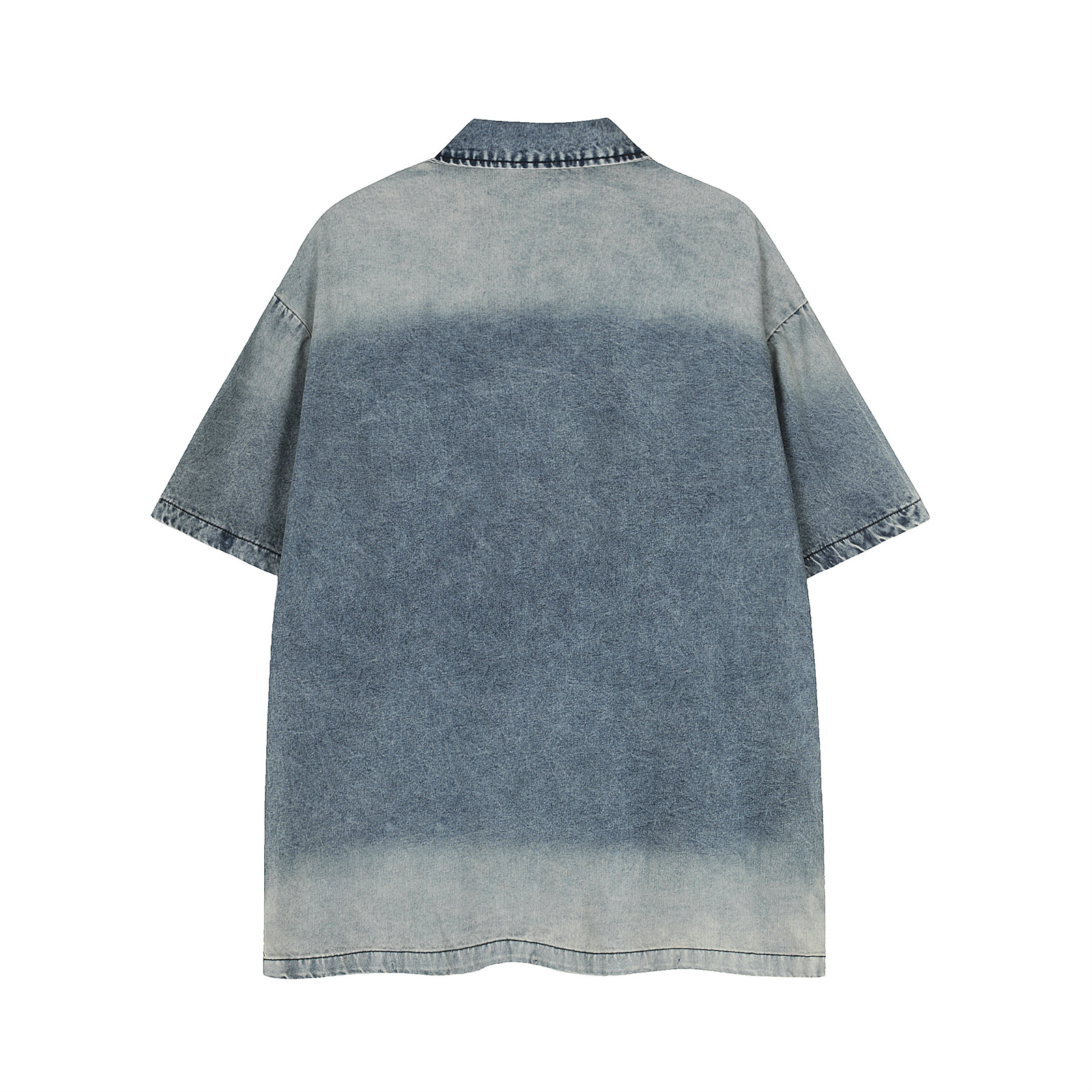 Washed Letter Embroidery Turn-Down Collar Short Sleeve T-Shirt for Men and Women Vintage Summer Loose Casual Top