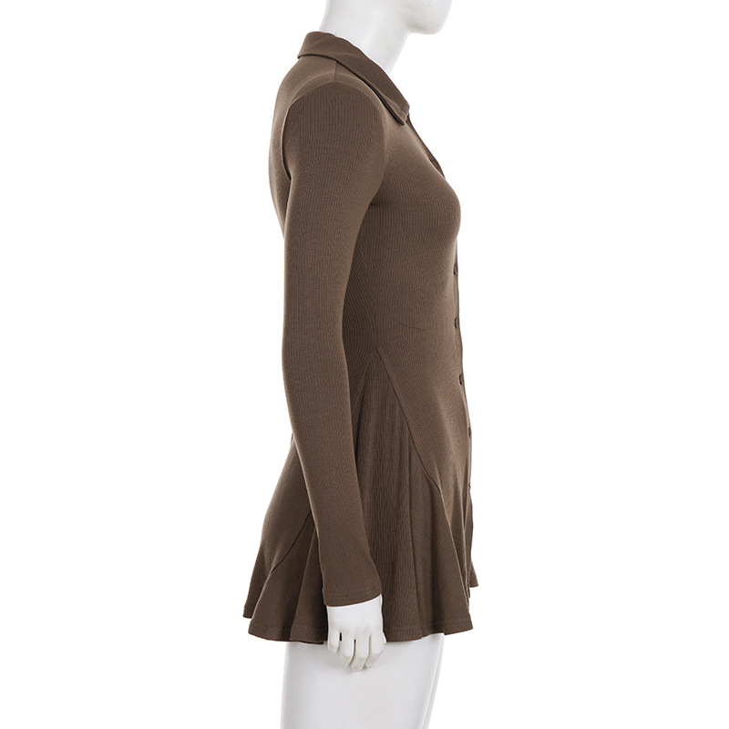 Long Sleeve Structured Button Neck Slit Dress