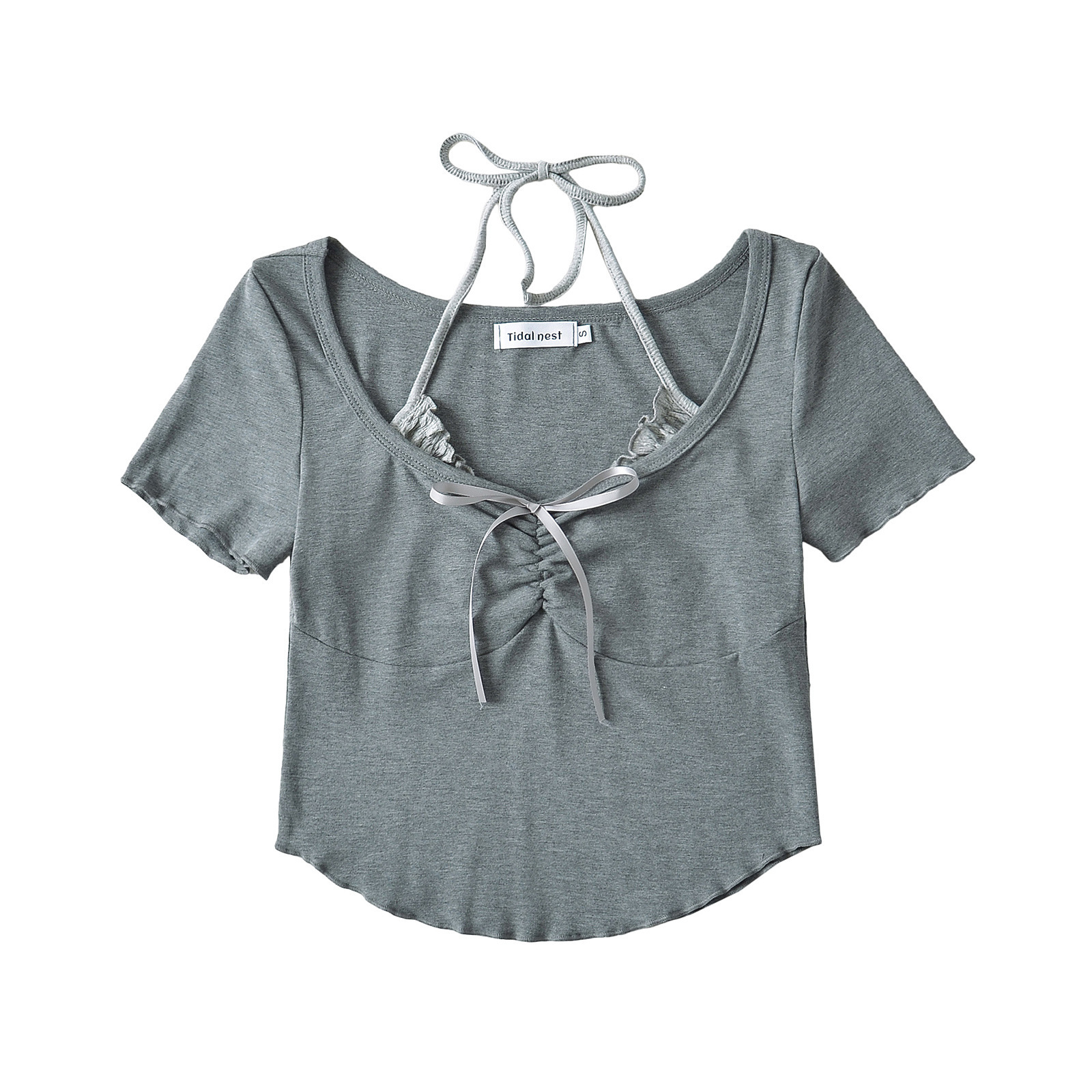 Faux Double Knot Short Sleeve Halter Top