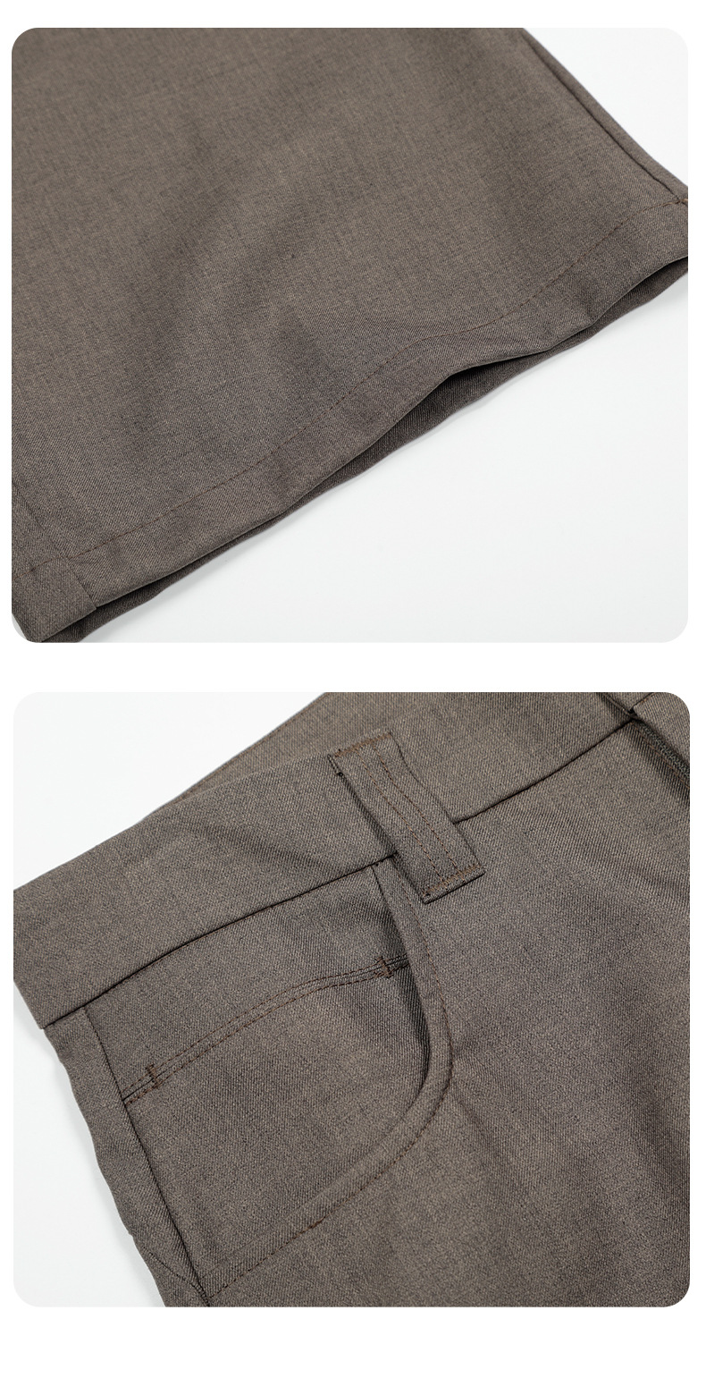 Flared Brown Trousers with Pleated Retro Design Loose Fit Casual Slim Long Pants