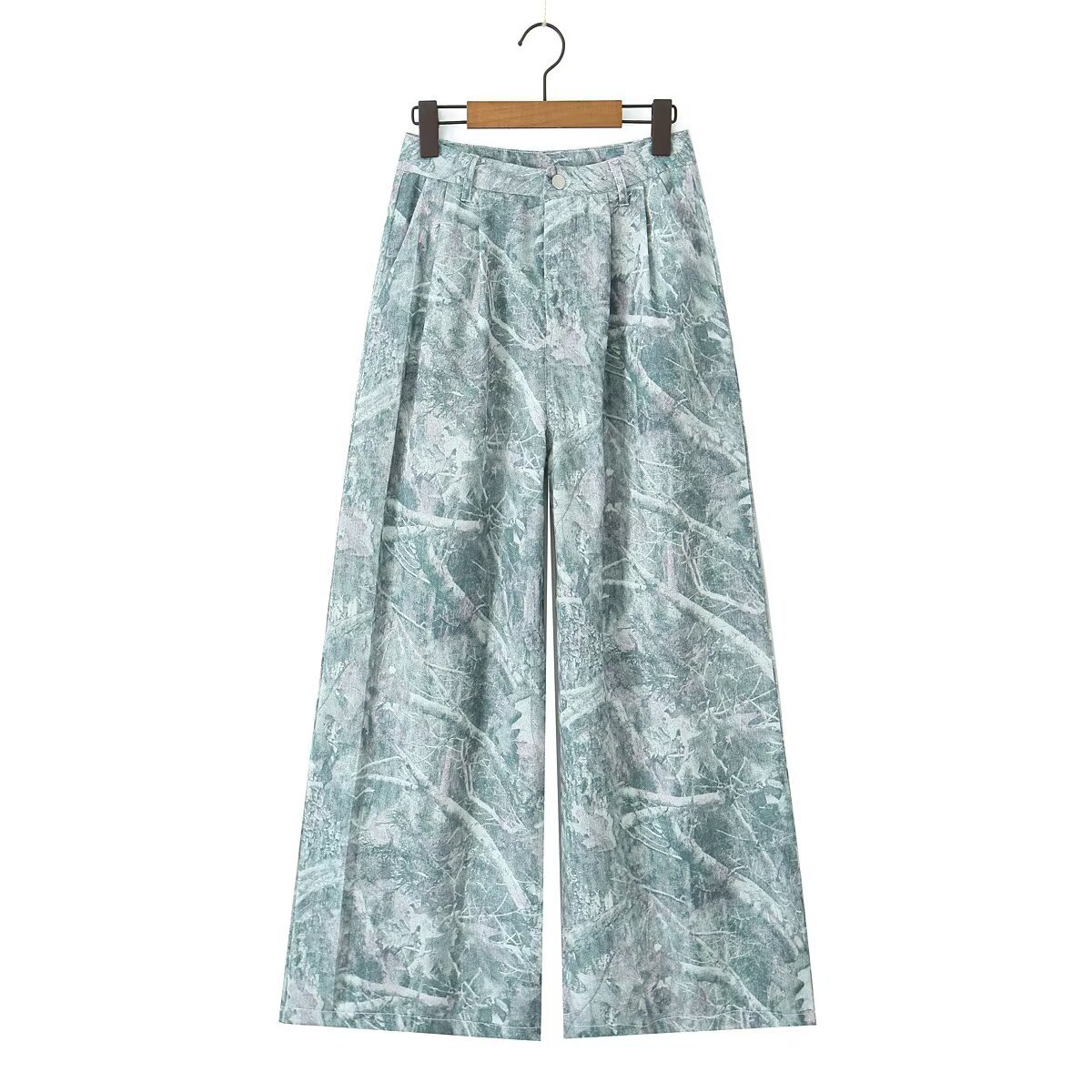 Buckle Abstract Geometric Line Sense Wide Leg Pants Female