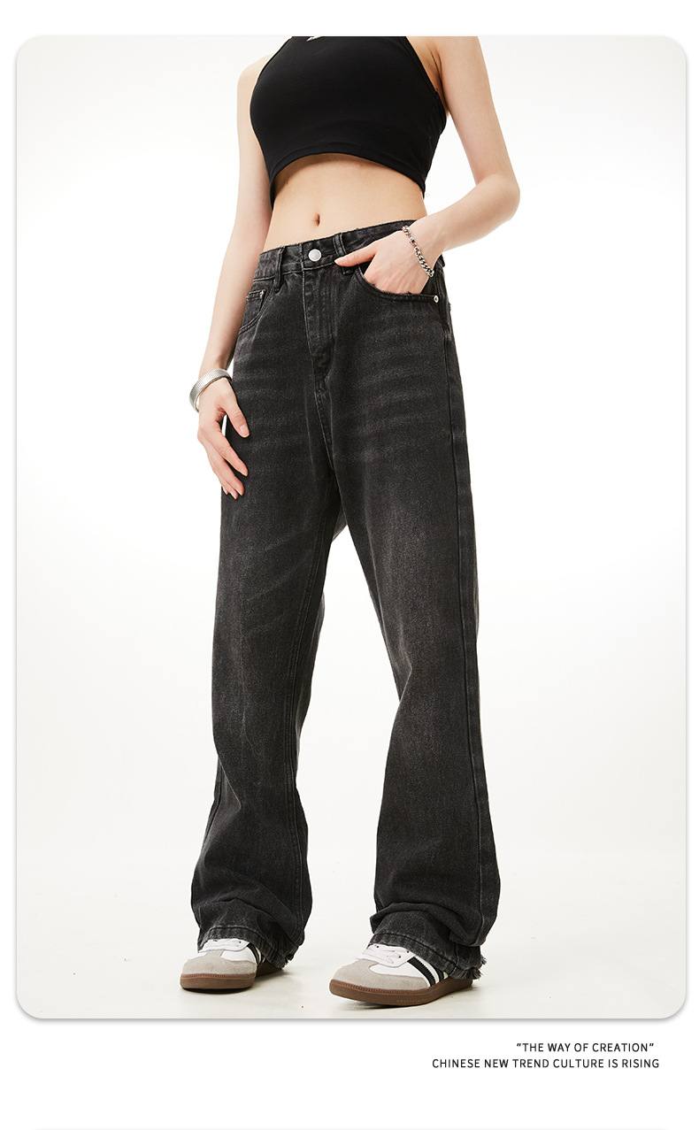 Black and Gray Flared Denim Pants for Men and Women Slim Fit Loose Tapered Washed Dark Casual Long Pants