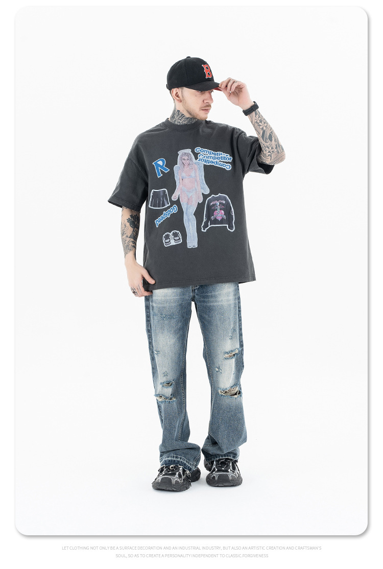 Vintage Washed Casual Round Neck Short Sleeve T-Shirt for Men