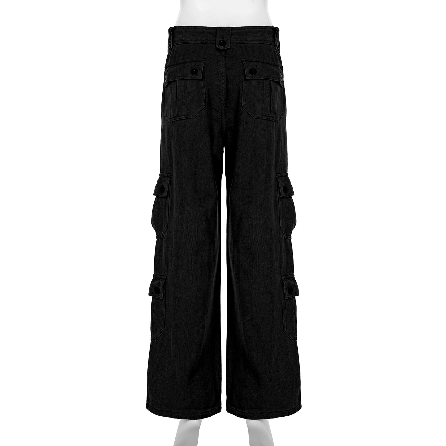 Low waisted workwear women's double row buckle multi pocket splicing straight leg wide leg jeans