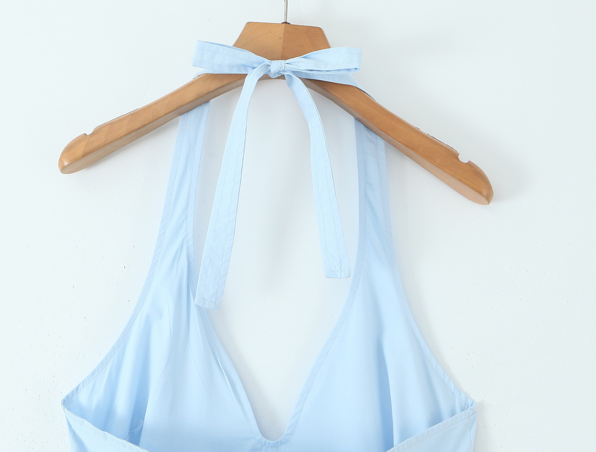 Blue neck tie long dress for women