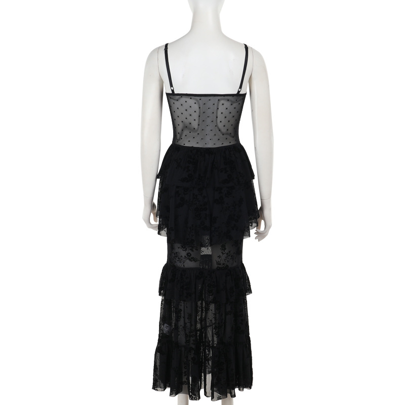 Ladies Sexy Sleeveless Collarless Solid Polyester Maxi Dress