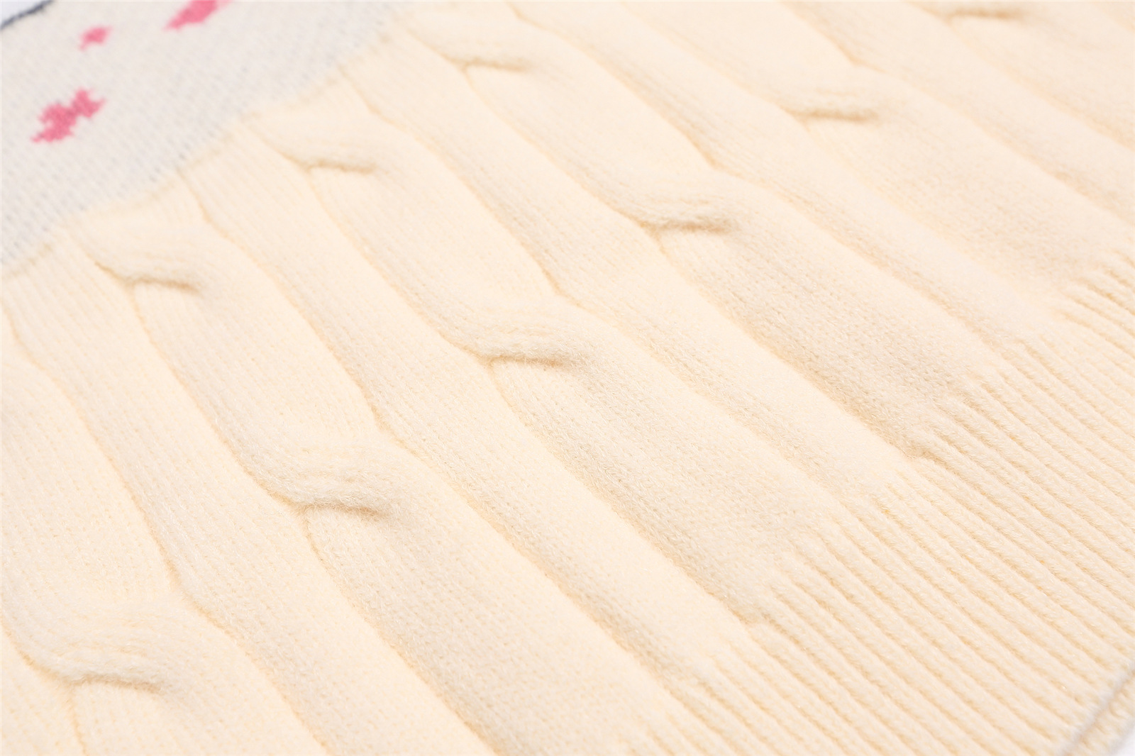 Oversized Bunny Print Hood Sweater Fluffy Ribbon Detail