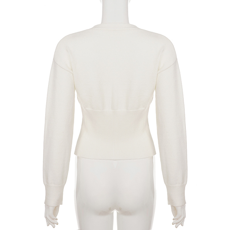 Plain Slim-Fit Core-Spun Yarn Plunge Cropped Cardigan