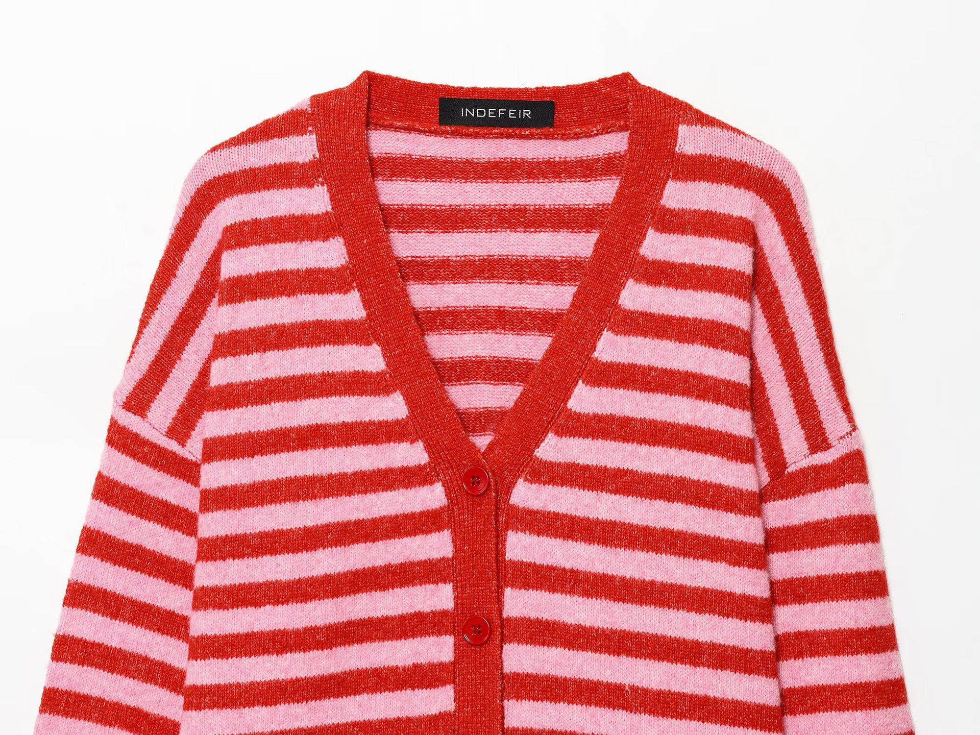 Ladies Button Front Plunge Banded Wrist Length Sweater