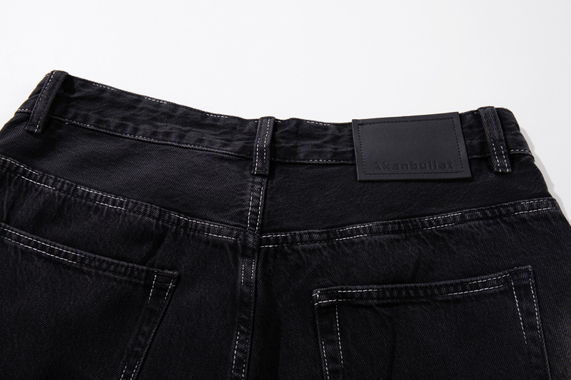 Vintage Washed Lightning Pattern Straight Leg Jeans Men High Quality Gradient Trendy Brand Wide Leg Pants