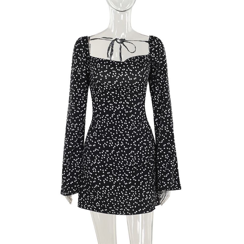Square Neck Sleeveless Dot Print Open Back Dress