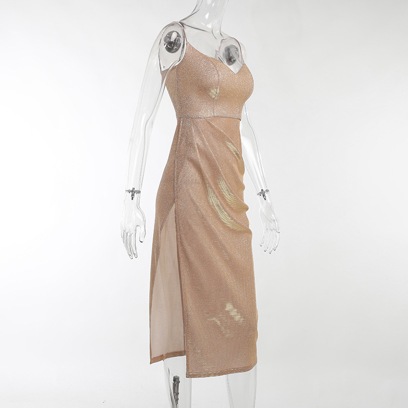 Rose Patent V-Neck Pinafore Midi Split Skirt
