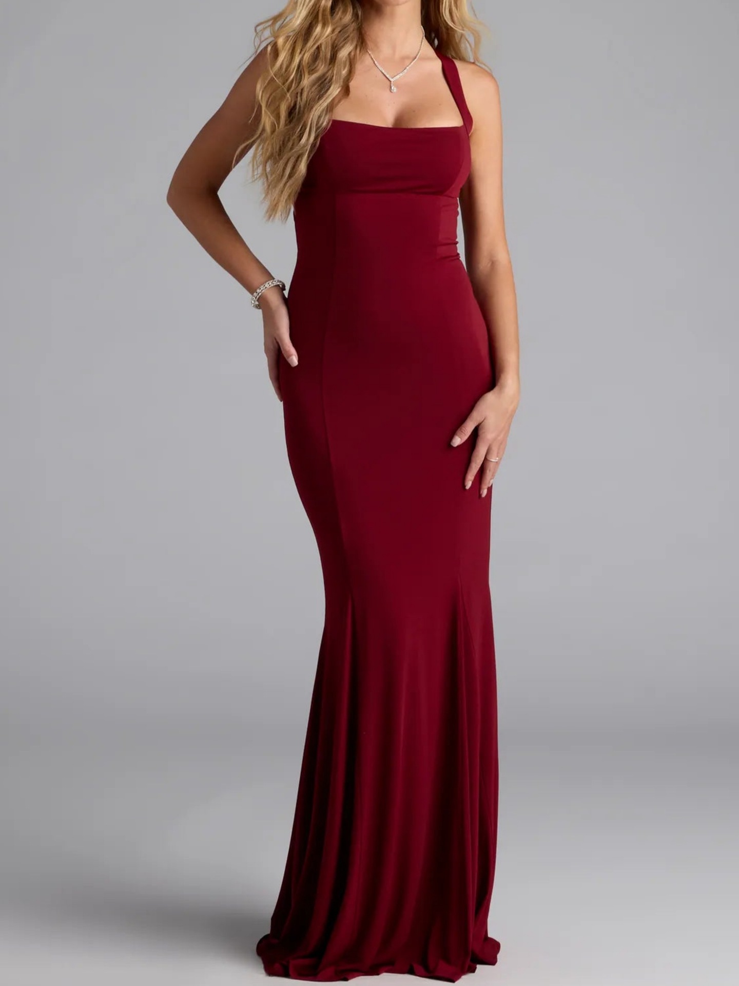 Square Neck Sleeveless Fitted High-Rise Open Back Dress