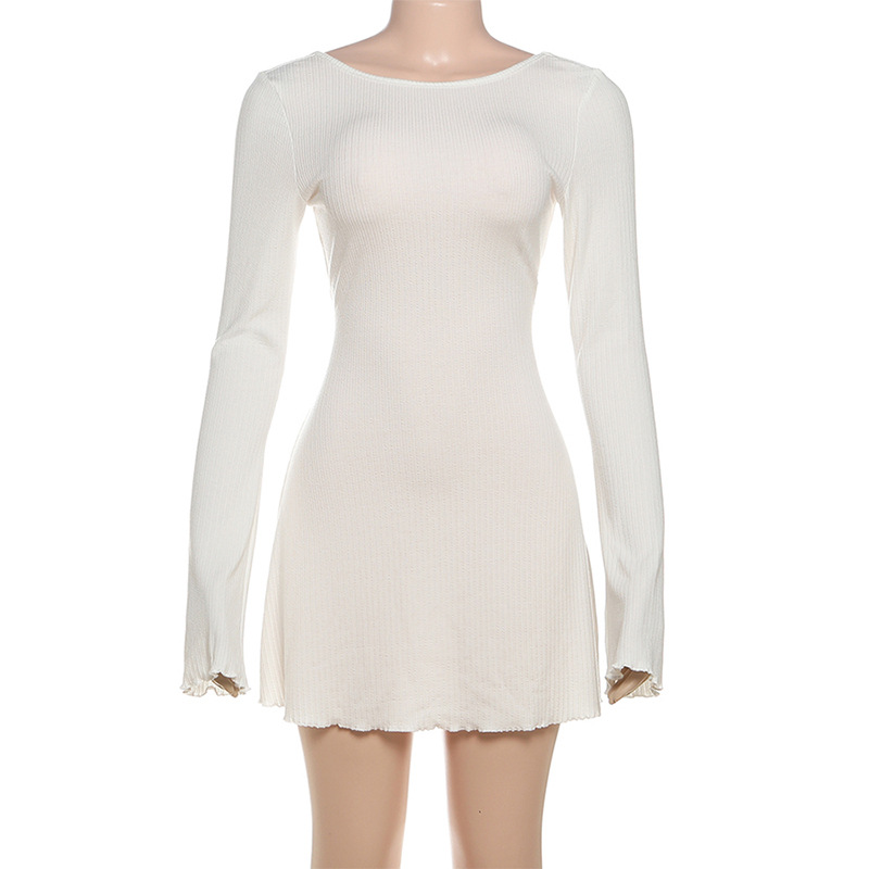 Charcoal Bodycon High-Waist Round Neck Full Sleeve Dress