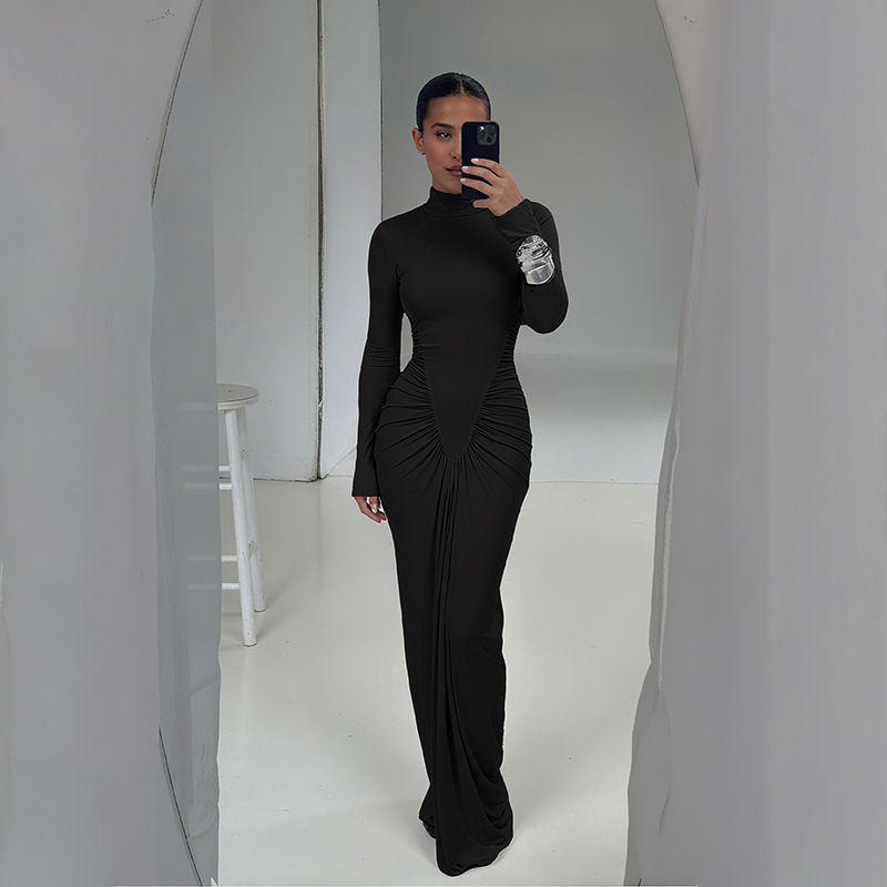 Bodycon High Neck High Waist Polyester Spandex Dress