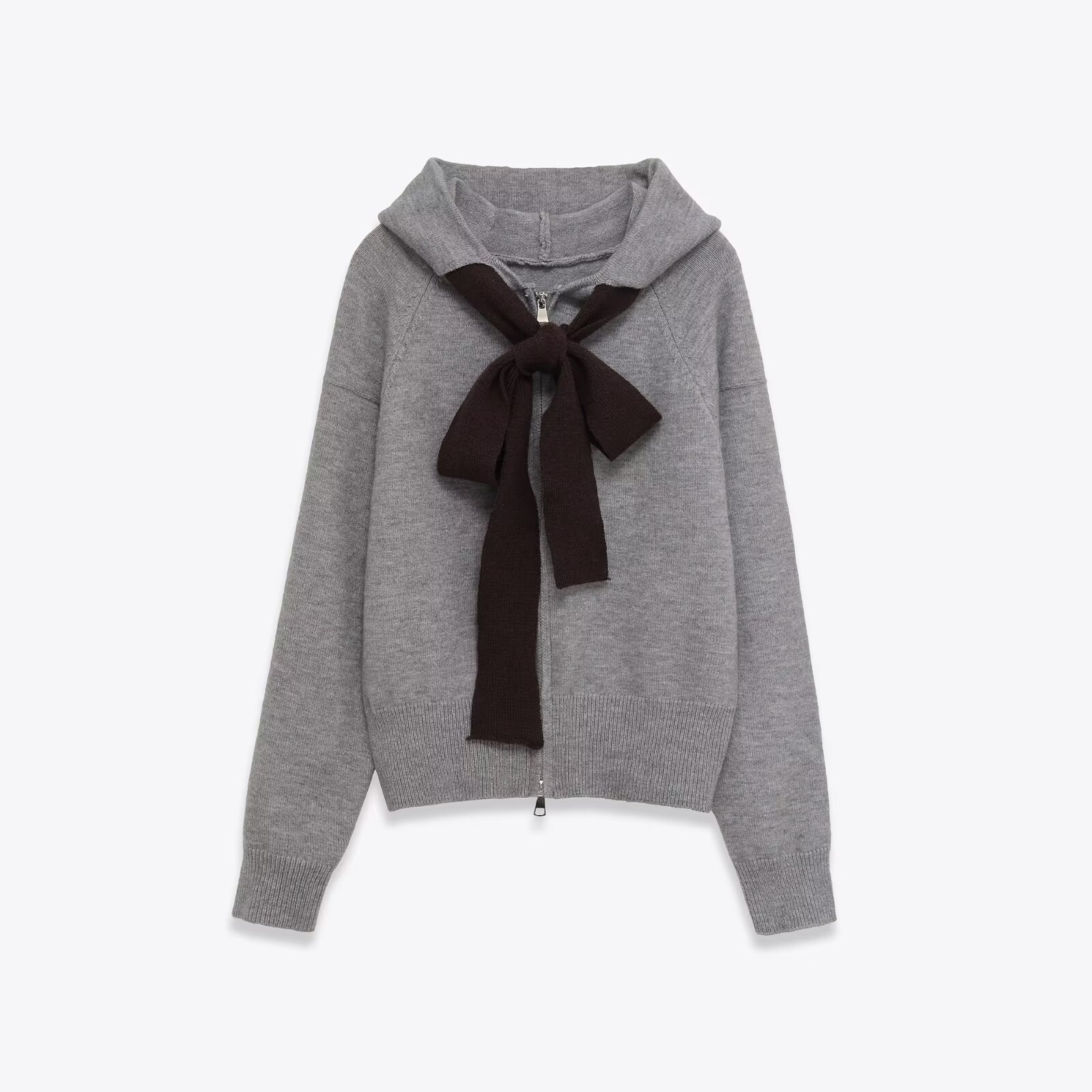 Bow knit hooded jacket