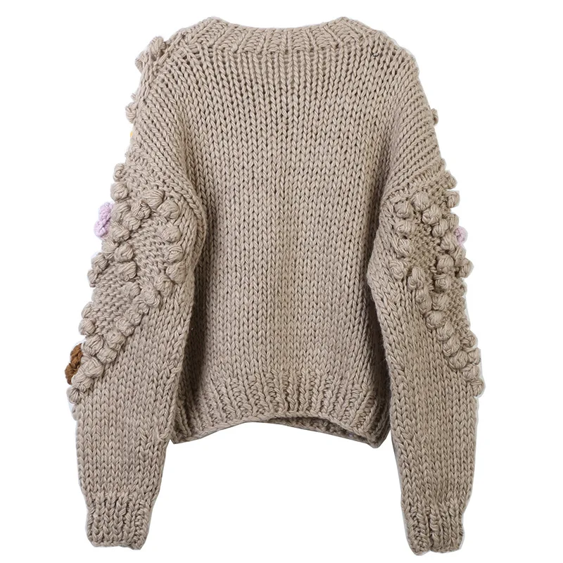 Women's Oversized Wool Button Front Floral Cardigan