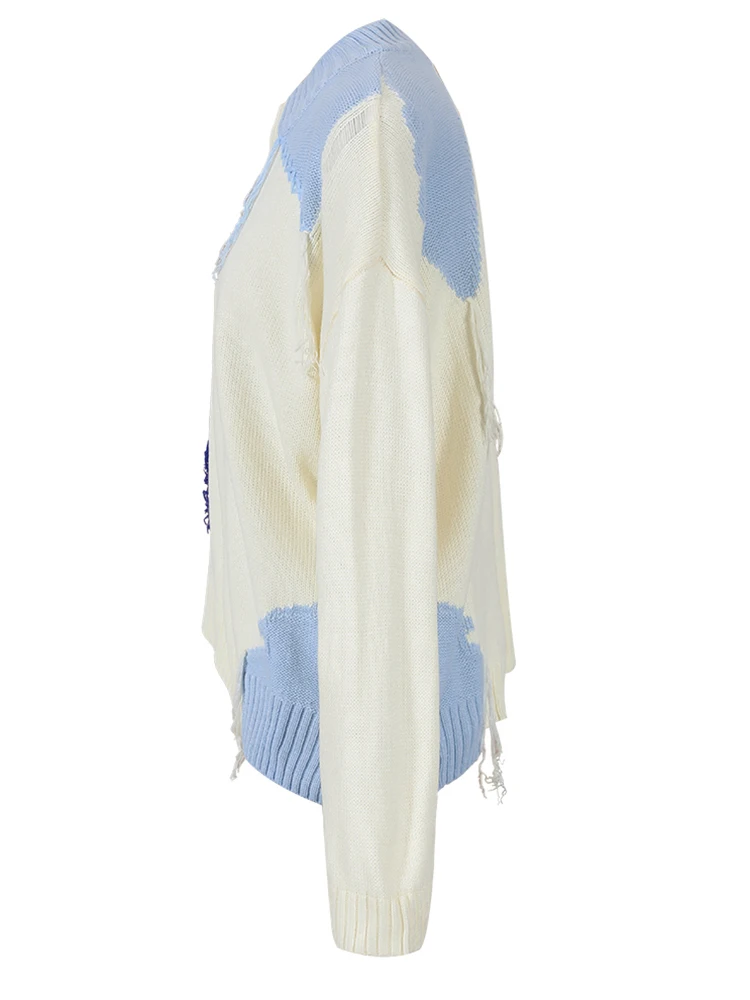 Ladies Ivory Fringe Relaxed Crew Sweater