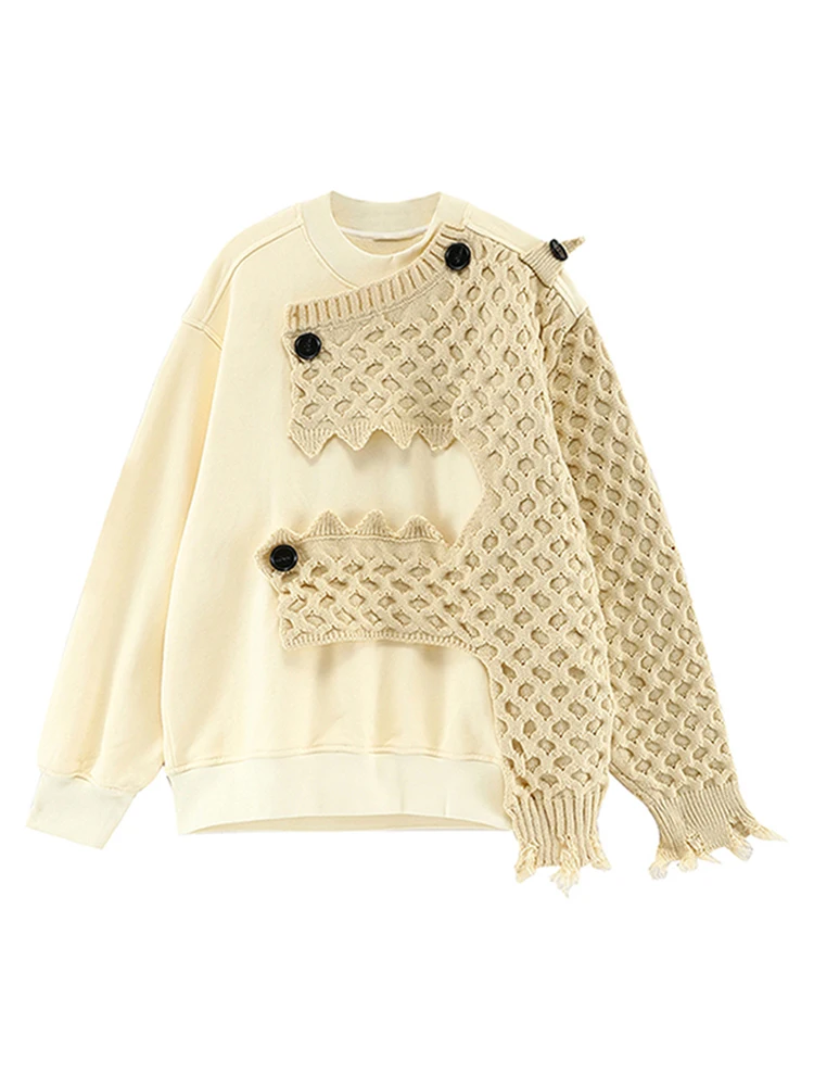 Polyester Spliced Two-Tone Irregular Sweater