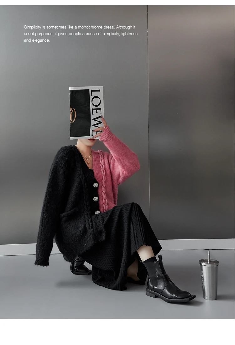 Ladies Colorblock Chunky Oversized Knitted Cardigan