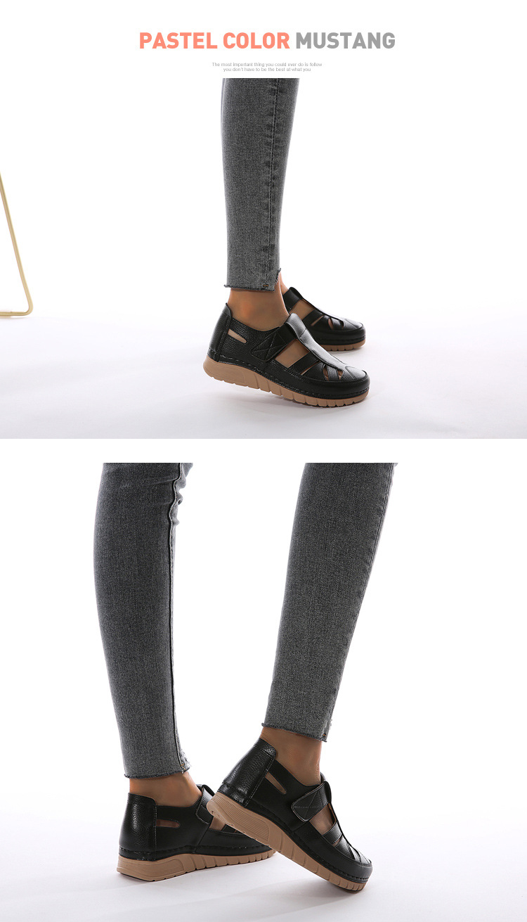 Single shoe slope with car stitching lightweight Velcro hollowed out mom's shoes